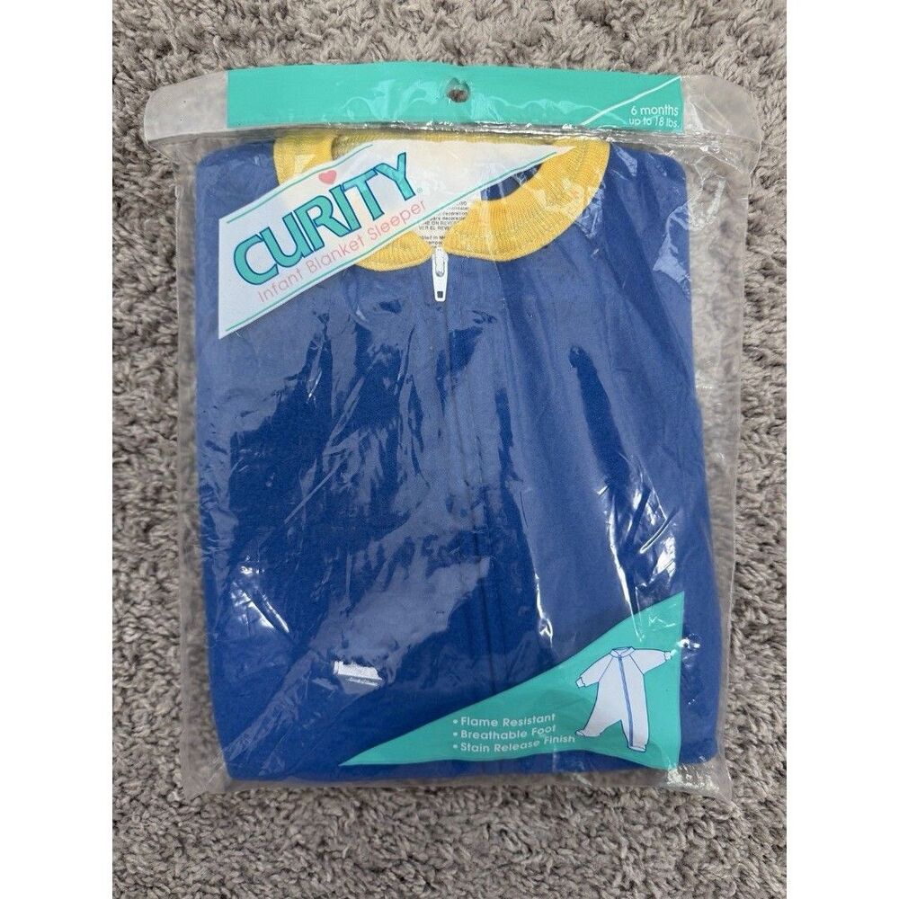 Vintage Baby Curity Infant Blanket Sleeper 6 Months NWT Blue Yellow